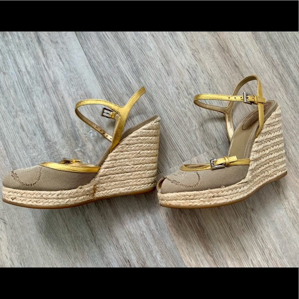 Prada Raffia Logo Wedge Sandal